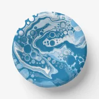  Blue Digital Fluid Art Marble Pour Painting Cells Paper Bowls