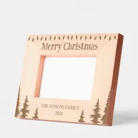 Merry Christmas Lights Trees Family Wooden Engraved Frames