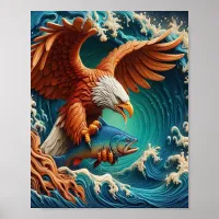 Majestic Eagle Fishing in a wave 8x10 Poster