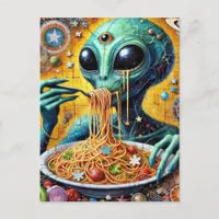 Funky Alien Eating Spaghetti Postcard