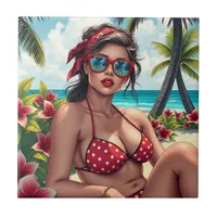 Red Bikini, Sunglasses and Bandana Woman  Ceramic Tile