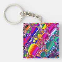 Rainbow Blast Abstract Art   Keychain
