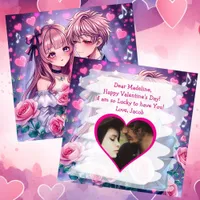 Sweet Anime Personalized Photo Valentine's Day Card