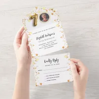 70th birthday white gold stars photo party RSVP All In One Invitation
