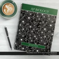 Daisy Wildflower Black Green Name School Subject Notebook