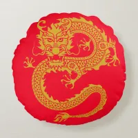 Red, Gold & Black, Chinese Dragon Zodiac | Round Pillow