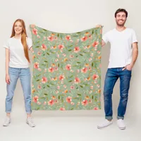 Cheerful Spring Peach Flowers Fleece Blanket