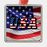 USA - American Flag Sq Metal Christmas Ornament