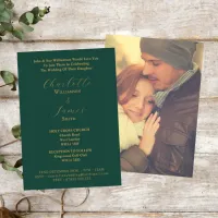 Elegant Forest Green And Gold Script Photo Wedding Invitation