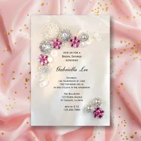 Faux Pink Diamond and Pearl Buttons Bridal Shower Invitation