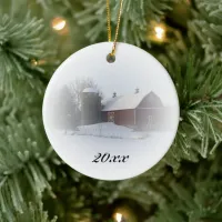 Country Christmas Red Barn Dated Ceramic Ornament