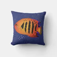 Angelfish Tropical Fish Art Scuba Diver Navy Blue Throw Pillow