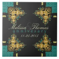 Blue Green +Gold Tribal Anniversary Keepsake Tile