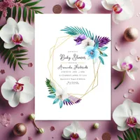 Watercolor Tropical Orchids Geometric Baby Shower Invitation