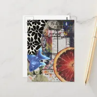 Blue Goldfish Mixed Media Collage Postcard