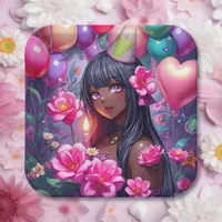 Anime Themed Birthday Girl of Color  Paper Plates