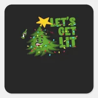 Let's Get Lit Tipsy Christmas Tree Funny Essential Square Sticker