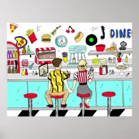 Couple Holding Hand Retro Nostalgic Fifties Diner Poster