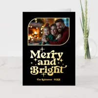 Black and Gold Merry and Bright Photo Christmas Foil Holiday Card