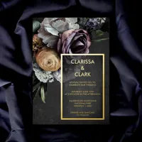 Dark Moody Bold Floral Gold Wedding Foil Invitation