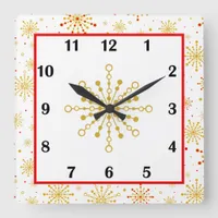 Retro Atomic Mid-Century Mod Red & Gold Starburst Square Wall Clock