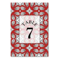 Black and Red Mandala Wedding Table Number Card