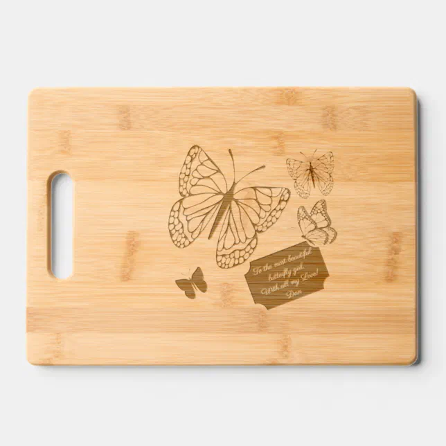 Butterfly love engraved cutting board