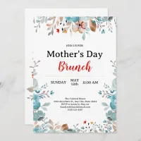 Elegant Blue Wildflowers Chic Mother's Day Brunch Invitation