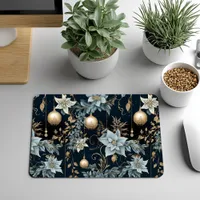 Blue and Gold Christmas Ornaments Poinsettias Mouse Pad