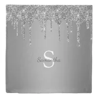 Girly Silver Glitter Sparkle Drips Monogram Duvet Cover