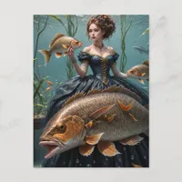 Woman in Seaweed with Fish Funny Fashions Postcard