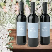 Light Blue Elegant Wedding Drinks Bottle Custom Wine Label