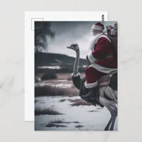 Funny Santa and Ostrich Christmas Postcard