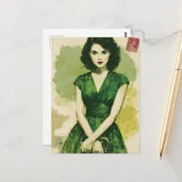 Beautiful Woman in the Green Dress Postcard