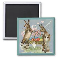 Vintage Easter Rabbits Carry Eggs in Basket, ZSSG Magnet