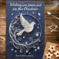 Peace Dove Festive Blue White Elegant Christmas Kitchen Towel