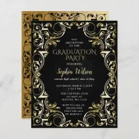 Budget Black Gold Graduation Invitation