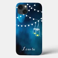 Blue moon with dark light string and mason jars iPhone 13 case