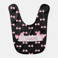 Pink and Black Bows Striped Personalized Baby Bib