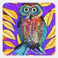Colorful Whimsical Mosaic Owl Art Square Sticker