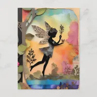 Adorable Cute Fairy Mixed Media Collage Postcard