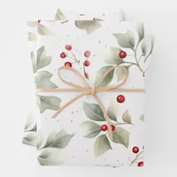 Holly and Berries Watercolor Wrapping Paper Sheets