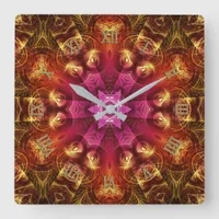 Fractal Light Golden Starburst Square Wall Clock