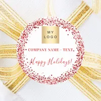 Christmas red white glitter business logo classic round sticker