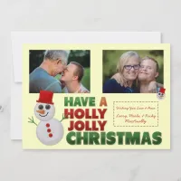 Cute Felt Snowman Holly Jolly Christmas Holiday Card