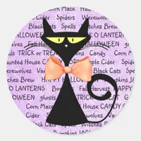 Black Cat Purple Halloween Stickers