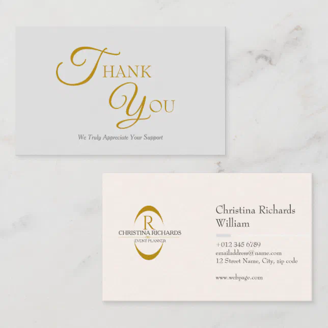 Modern Elegant Grey and Gold Thank You Card