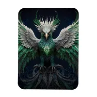 Majestic Green & White Phoenix Bird Magnet