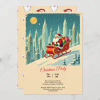 Vintage & Futuristic City Santa Sleigh Christmas Invitation
