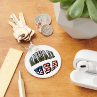 Hawaii Picture and USA Flag Text Aluminum Circle Keychain